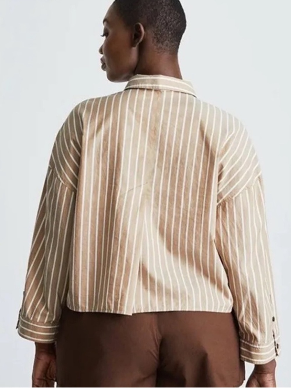 Everlane Cropped Button-Down Shirt Size Small Oversized Stripe Tan White - Picture 2 of 9